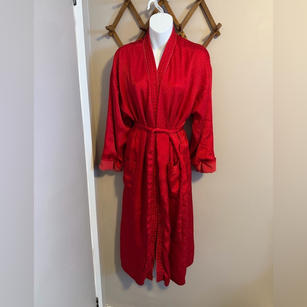 RARE Vtg Victoria's Secret Gold Label Tonal Red MAXI Robe - 47" 1980s collectors